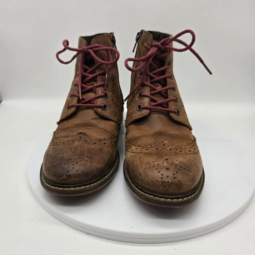 Vintage Steve Madden Hayzee Wingtip Brogue Brown Ankle Boots Size 7 Side Zip Y2K